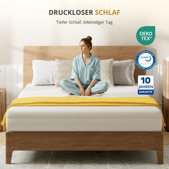 Матрац 90x200 середньої жорсткості 16 см - Ергономічний 7-зонний високоякісний матрац з холодної піни з чохлом, що прається, дихаючий матрац з піни, що згортається, сертифікований стандарт Oeko-Tex 100 16 см 90 x 200 см