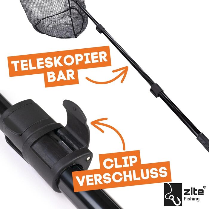 Підсак Zite для риболовлі - 2,40 м та 2,70 м - Easy Telescopic Technology, 60x60 см Гумований підсак, рибальська сітка 2,70 м