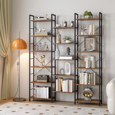 Книжкові полиці Hzuaneri, окремостоячий стелаж, полиця з 17 полицями, 6 ярусів, регульована відстань, 24 x 152 x 186 см, вантажопідйомність 340 кг, вітальня, офіс, вінтажний коричнево-чорний BC10101B