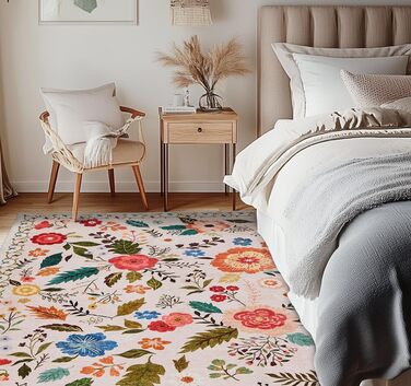 Килим для передпокою, який можна прати, доріжка з коротким ворсом, вінтажний квітковий візерунок, низький ворс, килим для вітальні, м&39який килимок для приліжкової підлоги, килимок/декор/спальня/дитяча кімната, 80x150 см, бежевий/рожевий, прямокутний 80 