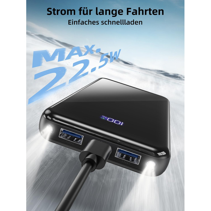 Портативний зовнішній акумулятор для мобільного телефону ємністю 20000 мАг із функцією швидкої зарядки, 22,5 Вт, USB-C PD3.0 та QC4.0, зі світлодіодним дисплеєм/ліхтариком, сумісний з iPhone 17 Pro Max 16 15 14, Samsung Galaxy S25 Edge, 20000 мАг, чорний