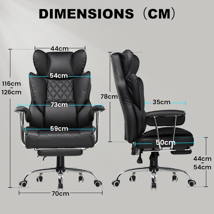 Ігрове крісло GTPLAYER, офісне крісло з пружинною опорою для попереку, широке офісне комп&39ютерне крісло з м&39якими підлокітниками та підставкою для ніг, що фіксуються назовні, 180 кг, чорний насичено-чорний