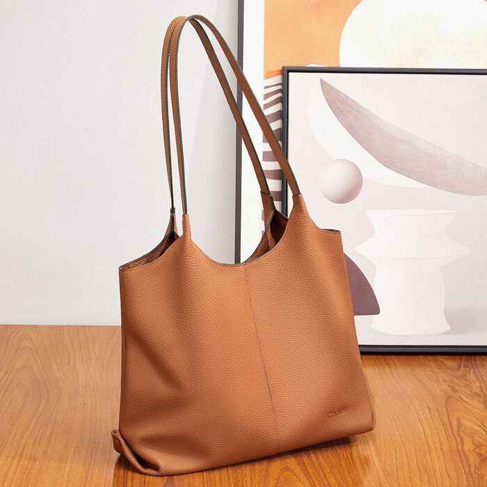 Жіноча сумка для шопінгу зі шкіри Сумка велика жіноча сумка через плече для офісу школи шопінгу коричнева-0084l 39cmX12cmX28.5cm