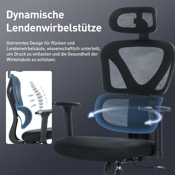 Ергономічне офісне крісло COLAMY Зручне робоче крісло з подушкою сидіння 9,5 см, 3D-підлокітниками, регульованим підголівником, для офісу, домашнього офісу та кабінету, чорний Black-01