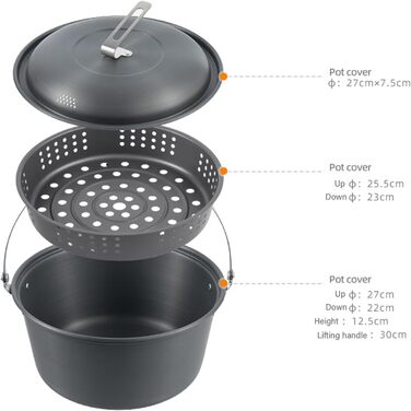 Легкі каструлі для пікніка, каструля для приготування їжі на відкритому повітрі, 4,5 л, алюмінієвий сплав, посуд, підвісна каструля для супу, модель підвісної каструлі для гриля на відкритому повітрі