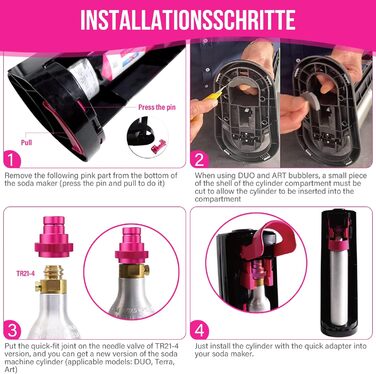 Швидкий адаптер для CO2 Soda, сумісний з Duo/Terra/Art, Sodastream Adapter 425 г Циліндр 60 л Трапецієподібна різьба TR21-4, рожевий, F-QC1.0-P, 2 Quick-Adapter