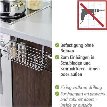 Підвісний кошик WENKO Slim, органайзер для підвішування на дверцятах шаф або шухлядах, металевий кошик, 24 x 11,5 x 10 см, хромований хромований/чорний тонкий