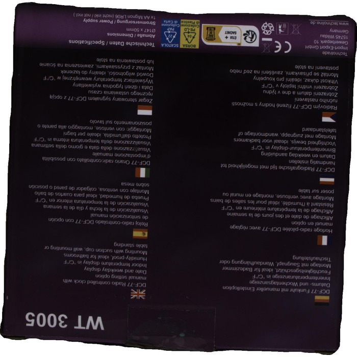 Цифровий настінний радіокерований годинник для ванної кімнати, пластик, сріблястий, Ø 147 x 79 мм, 3005