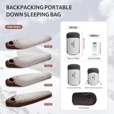 Спальний мішок Naturehike Snowbird з качиного пуху для мами, професійний спальний мішок для кемпінгу на природі, унісекс спальний мішок для дорослих 550 г/хакі/M
