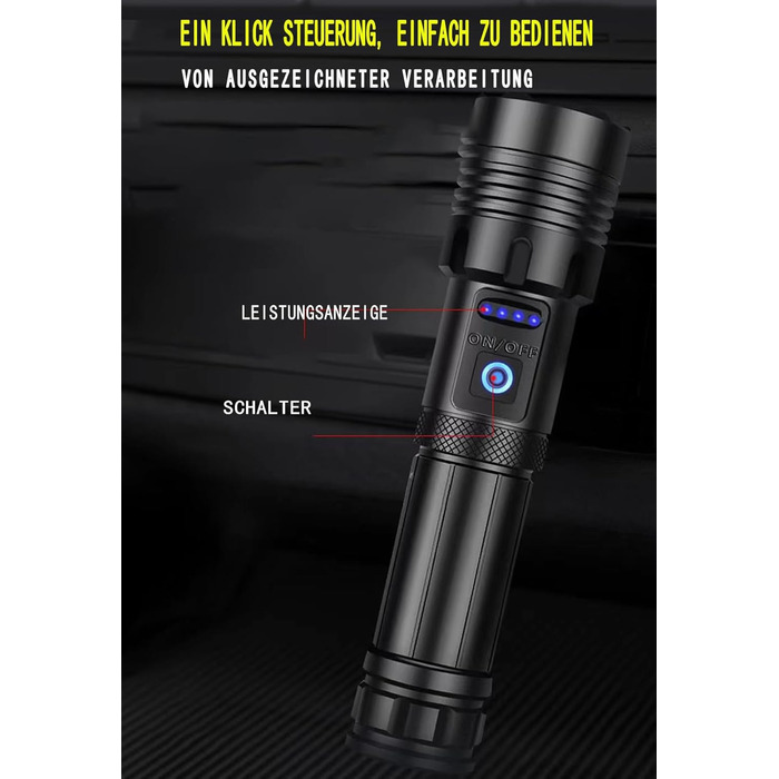 Акумуляторний світлодіодний ліхтарик, 1000000 люмен, надзвичайно яскравий тактичний ліхтарик із можливістю масштабування, 7 режимами освітлення та тривалим часом роботи від батареї, водонепроникний ручний ліхтарик для кемпінгу, походів, риболовлі, активно