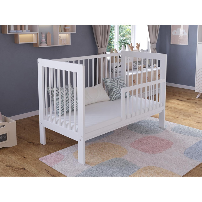 Дитяче ліжечко/спальне місце Love For Sleep 120x60 см із захисним бар&39єром, трансформоване, біле дитяче ліжко NOVA, дерев&39яне дитяче ліжко - Дитяче ліжко, дитяче ліжко, росте разом з вашою дитиною, ліжечко