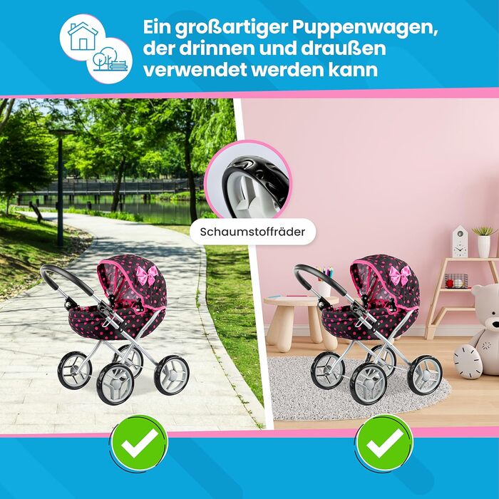 Коляска для ляльок Kinderplay, іграшкова коляска - коляска для ляльок. Цю коляску легше штовхати дітям, KP0260G Чорна з крапками