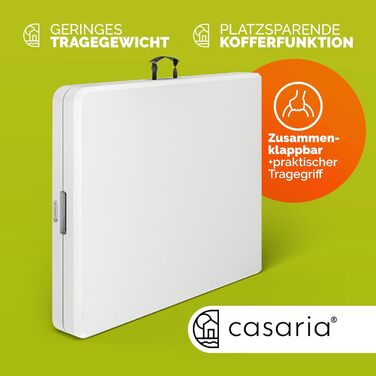 Складаний садовий стіл Casaria 220x70 см для 10 осіб, водонепроникний пластик, міцна ручка для перенесення, садовий складний стіл, стіл для вечірок, обідній стіл, фуршетний стіл, білий