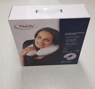 Подушка для шиї VitaLife для використання в дорозі, в&39язкопружна серцевина, активне зняття тиску, 33x33x8 см, біла