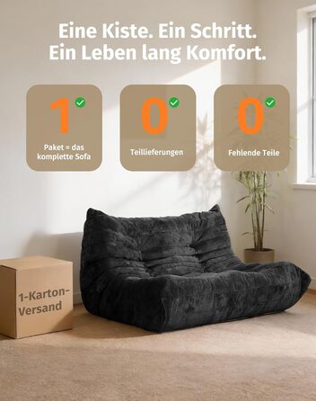 Диван з пінопласту без кісток зручний підлоговий диван з ергономічним дизайном, не потребує складання, диван-мішок для вітальні, спальні, квартири, ігрової кімнати та офісу, чорний двомісний