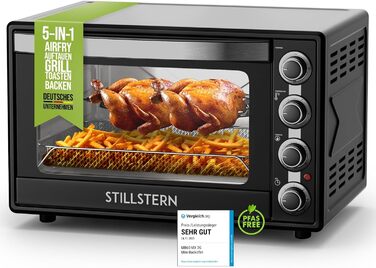 Міні-піч Stillstern з конвекцією (60 л) НОВИНКА CYCLONE PRO (антипригарне покриття), версія DE, вставка для фритюрниці, буклет з рецептами, вертел, міні-піч для піци на грилі потужністю 2200 Вт також для кемпінгу