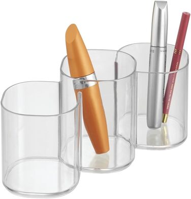 3 compartiments, gobelet transparent en plastique, rangement salle de bain pour le maquillage ou comme porte brosse dents, transparent Transparent, 3 compartiments, gobelet transparent en plastique, rangement salle de bain pour le maquillage ou comme port