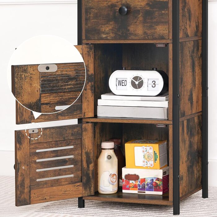 Сервант HOOBRO з шухлядою, комод у вінтажному стилі, регульована полиця, невелика телефонна шафка, для вітальні, спальні, (30 x 34 x 75 см) темно-коричневий та чорний EBF15CW01G1