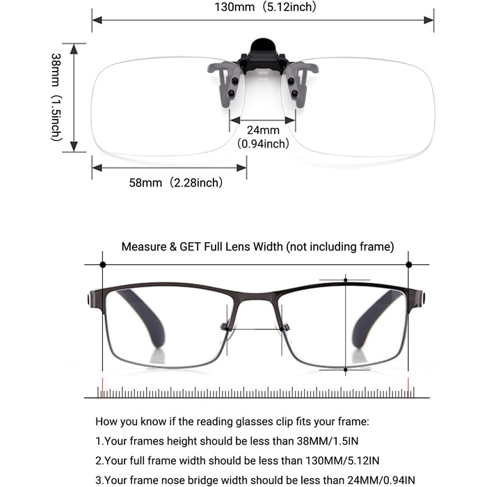 Окуляри для читання TERAIS Clip-on, Відкидні окуляри з синім світлом, Окуляри з кліпсою, Надлегка лупа для окулярів, Clip-on Reader для чоловіків/жінок, підходить для окулярів за рецептом Black-2.0x