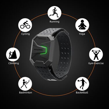 Браслет ROCKBROS з пульсометром, Bluetooth ANT, фітнес-трекер із світлодіодним індикатором зон серцевого ритму, водонепроникний оптичний датчик пульсу IP67, акумулятор 15 годин, магнітна зарядка