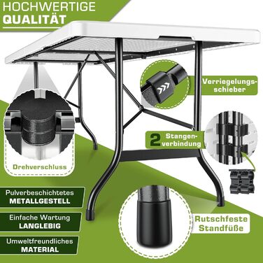 Складаний садовий стіл 180x75 см Пластик Буфетний стіл з ручкою для перенесення Складаний стіл для саду, патіо та балкону Кемпінговий стіл для 8 осіб 180 x 75 см Білий