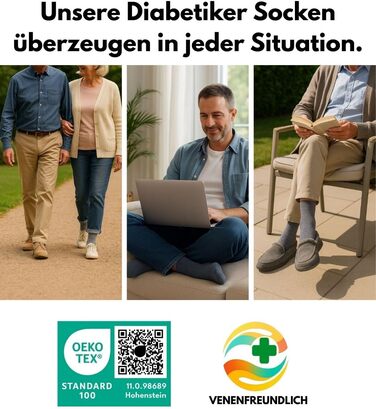 Діабетичні шкарпетки без еластичної стрічки та безшовні 97 бавовна (6 пар) Діабетичні шкарпетки з комфортною манжетою для жінок та чоловіків 43-46 чорного кольору, 24