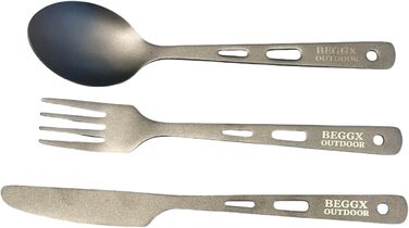 Набір титанових столових приборів для кемпінгу, 3 предмети ложка, виделка, ніж, надлегкий посуд для активного відпочинку на природі, столові прибори для подорожей, для бушкрафту, кемпінгу, дому або в подарунок