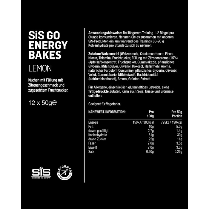 Енергетичні батончики Science in Sport GO Energy Bakes 50 г, 12 шт., лимон - смачні вуглеводні батончики з 30 г вуглеводів, постачальники енергії для силових тренувань