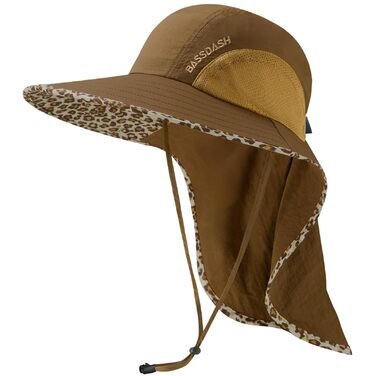 Унісекс сонцезахисний капелюх Bassdash, UPF 50, рибальський капелюх, водовідштовхувальний, з широкими полями та великим захистом шиї, хвіст, чоловічий/жіночий, один розмір, карамельний/леопардовий