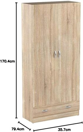 Шафа Dmora з двома дверима та однією шухлядою, кольору дуба, 79 x 35 x В171 см