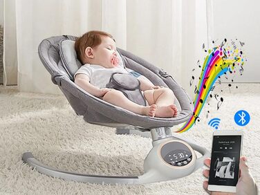 Електричні дитячі гойдалки з музикою, можна використовувати від народження до приблизно 6 місяців, 0-9 кг, сенсорний екран/пульт дистанційного керування Bluetooth (сірий), 2LUXE ALPHA Baby Bouncer