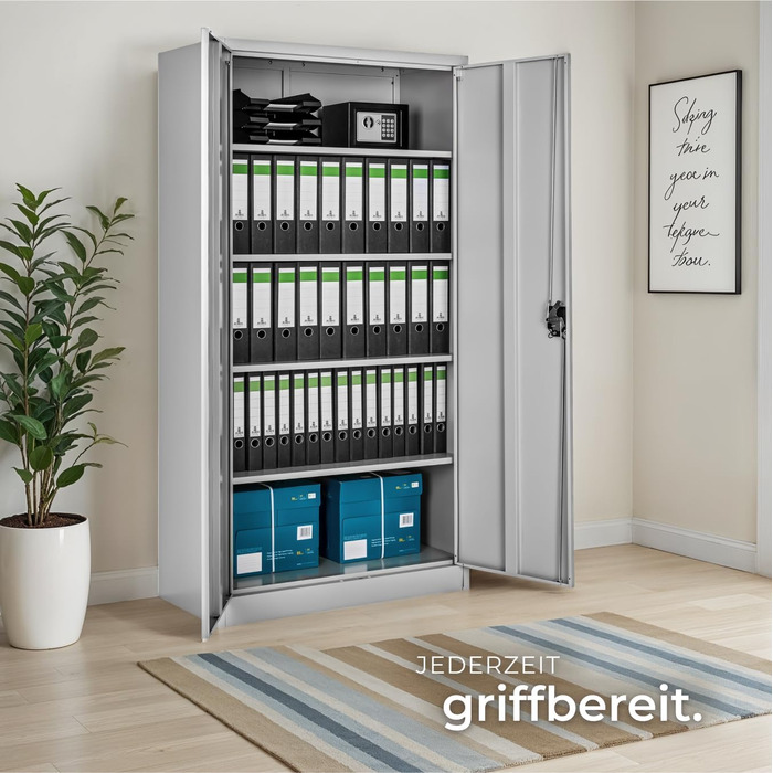 Картотечна шафа tectake, офісна шафа, що замикається, багатоцільова сталева шафа, універсальна шафа з 2 дверима, включаючи 3 полиці з регульованою висотою, картотечна шафа, що замикається, 180x80x40 см - сіра