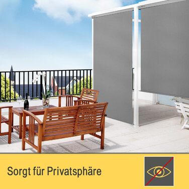 Вертикальний тент Sol Royal 180x250 см, тент MS5 міцний балконний щит для приватності, знімний ручний механізм, водовідштовхувальний сонцезахисний козирок для тераси, балкона, саду, всепогодний вертикальний тент, сірий 180x250 см