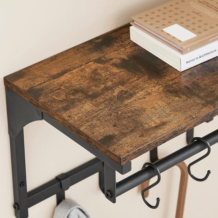 Настінна вішалка VASAGLE, меблі для передпокою, вішалка для верхнього одягу, з 8 гачками і полицею, для вітальні, передпокою, спал