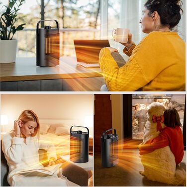 Енергозберігаючий та тихий електричний вентилятор-обігрівач - керамічний нагрівальний елемент PTC потужністю 1500 Вт, 3 швидкості, захист від перегріву/перекидання, невеликий вентилятор-обігрівач для ванної кімнати, кімнати, офісу, спальні, чорний