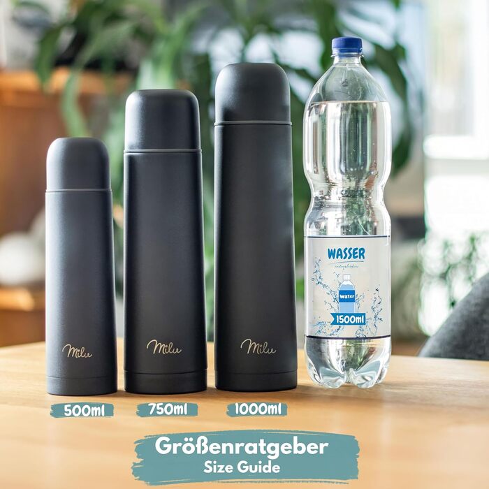 Термос Milu, ізольована пляшка, 1 л, 750 мл, 500 мл - ізольована пляшка для пиття з нержавіючої сталі, 100 герметична, з подвійною ізоляцією (чорна, 1000 мл) 1000 мл чорний
