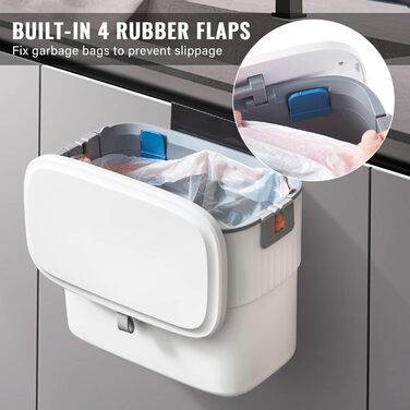 Сміттєвий бак для кухні ELPHECO - підвісний сміттєвий бак на 1,8 галона з кришкою, настінний сміттєвий бак на 7 літрів для дверей
