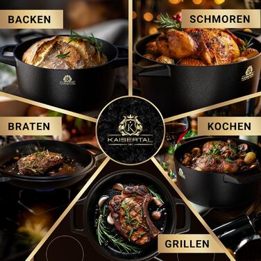 Чавунна каструля KAISERTAL - каструля 2в1 з кришкою 4,8 л та чавунна сковорода 1,8 л - чавунна жаровня з кришкою індукційна - чаву