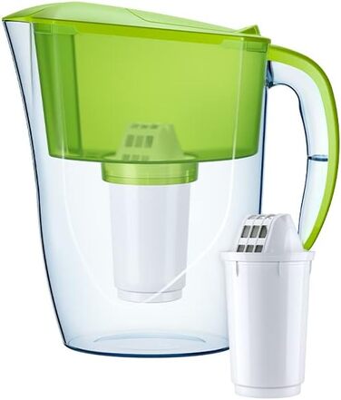 Фільтр для води AQUAPHOR Smile light green, включаючи 1 фільтр A5 з магнієм I Зменшує вапняний наліт і хлор I Графин на 2,9 л I Компактний і легкий фільтр для води I Настільний фільтр для води I Розміщується в дверцятах холодильника