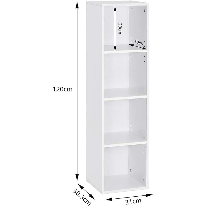 Книжкова полиця Mondeer, дерев&39яна полиця з 4 відділеннями, сучасний білий колір для вітальні, спальні, дитячої кімнати, 330,3x120 см