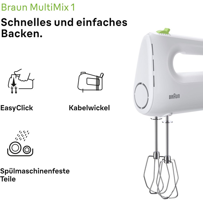 Ручний міксер Braun Household MultiMix 1 HM 1110 WH - ручний міксер з 4-ма швидкостями плюс турбо, технологія FastMix, EasyClick,