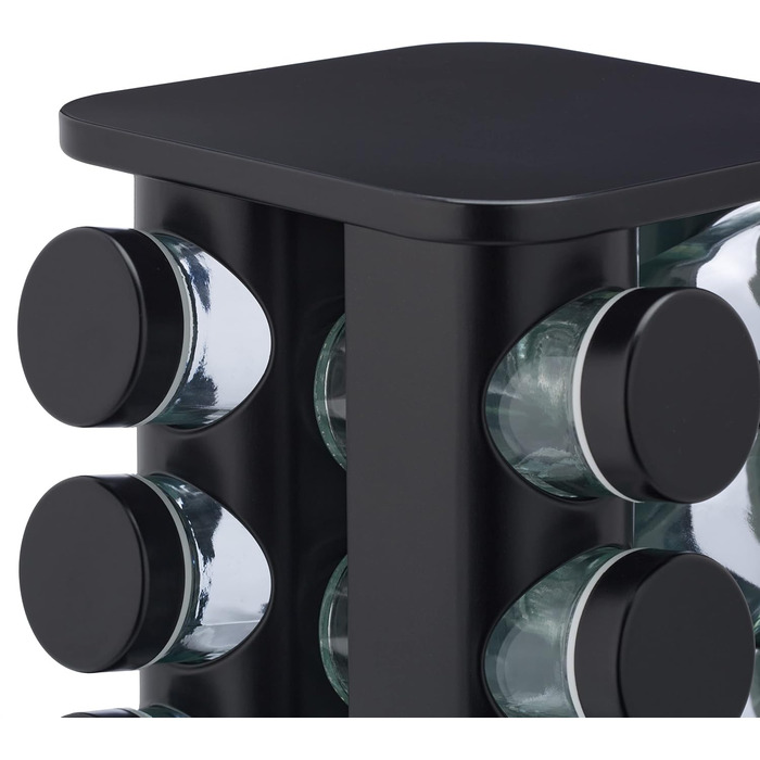 Карусель для спецій Relaxdays з 20 баночками для спецій, включаючи вставку-шейкер, обертова, багаторазова підставка для спецій для кухні, чорна