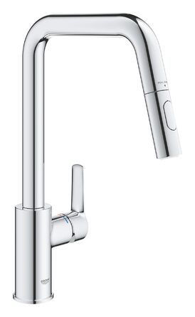 Кухонний змішувач GROHE Start, 2 режими струменя (висувний вилив, поворот на 360, економія води завдяки обмежувачу витрати, монтаж без інструментів), хром, 30631000