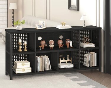 Книжкова полиця LVB з 8 відділеннями, 2-ярусна книжкова шафа, кубічна полиця, полиця-перегородка для кімнати, офісна полиця, горизонтальна, для вітальні, офісу, кабінету, дитячої кімнати, дерев&39яна, чорна, 34Г x 160Ш x 76В