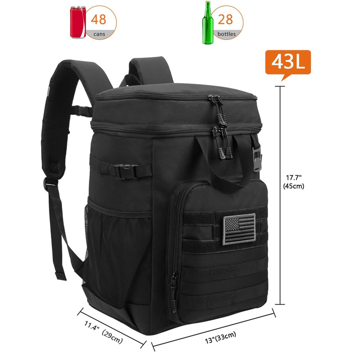 Ізольований рюкзак-холодильник HP Hope 43L, сумка для пікніка, коробка для обігріву, коробка-холодильник, великий рюкзак для чоловіків та жінок, для кемпінгу, пляжу, подорожей на природі, сім&39ї, пікніка, барбекю, чорний