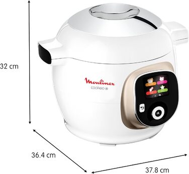 Інтелектуальна мультиварка-скороварка Moulinex Cookeo, 6 л, високий тиск, інтуїтивний екран, покроковий гід з приготування, кришка для зберігання, мобільний додаток, 150 рецептів, Білий CE85CA10