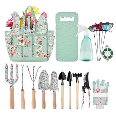 Набір садових інструментів Gartenwerkzeug, 19 предметів, з сумкою для перенесення лопата, граблі, секатор. Якісний подарунок для жінок та садівників, аксесуари для догляду за садом.