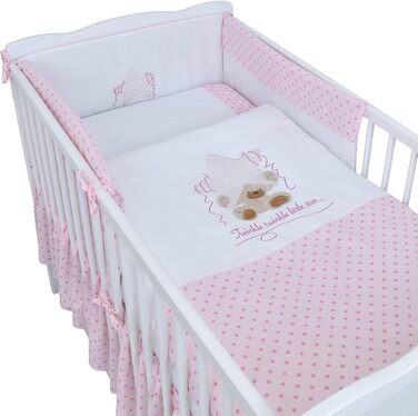 Комплект дитячого ліжка Generic Baby Deluxe, дитяче ліжко 60x120 см, що трансформується в дитяче ліжко, біле, 10 предметів, комплект постільної білизни Max, матрац, шифоновий балдахін (блискучий рожевий)