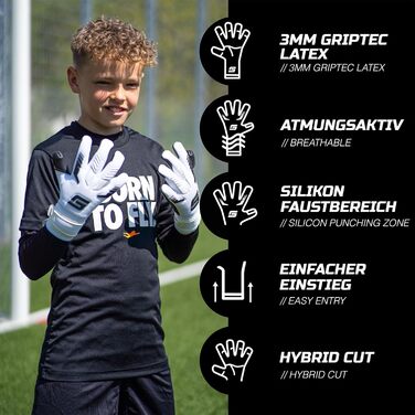 Воротарські рукавички для дітей, юніорські, білі 2.0 - Воротарські рукавички з великою ловною поверхнею - Футбольні воротарські рукавички з 3-міліметровим латексом Griptec для додаткового зчеплення - Розмір 4-6, білі 5