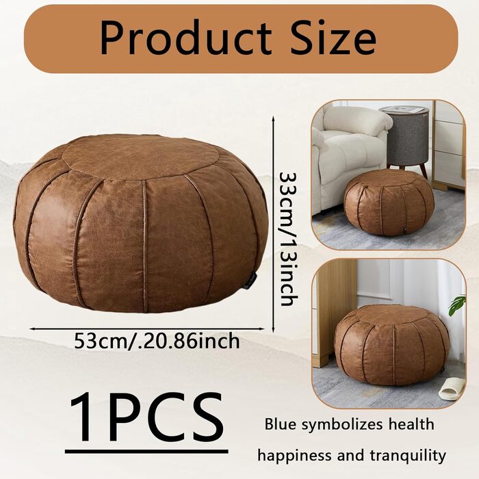 Пуф Louis Donn без м&39якої круглої форми, надзвичайно м&39який чохол для пуфа ручної роботи зі штучним декором, рішення для зберігання, підставка для ніг, пуф-сидіння або балконний офісний інтер&39єр (коричневий)